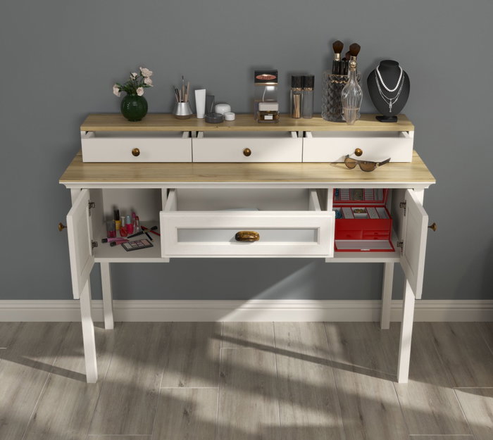 Hanah Home Mesa de Maquillaje FRN-21032 Crema, Roble y Gris Hanah Home Mesa de Maquillaje FRN-21032 Crema, Roble y Gris